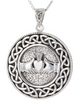 Jewelry Trends Celtic Claddagh Love Knot Round Medallion Sterling Silver Pendant - £54.63 GBP