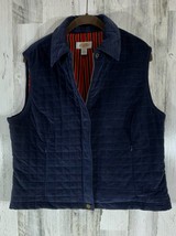 Talbots Vest Lined Navy Blue Corduroy Quilted Zip Front Placket Medium - £22.13 GBP