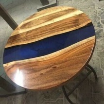 Walnut Blue Epoxy Resin Round Center Table Top for Hallway Home Décor Gift - £162.82 GBP+
