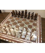 Handmade Chess pieces Camel Bones &amp; Chess Board Inlaid mother of Pearl - $568.77 CAD