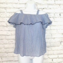 Tommy Hilfiger Blouse Womens XS Blue White Striped Ruffle Adjustable Straps - £14.16 GBP
