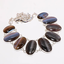 Blue Opal Oval Shape Gemstone Handmade Antique Gift Necklace 18&quot; Jewelry SA 2648 - £12.05 GBP