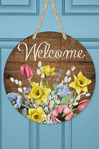 Welcome Floral Mdf Wood Wall Sign And Door Hanger - £22.28 GBP