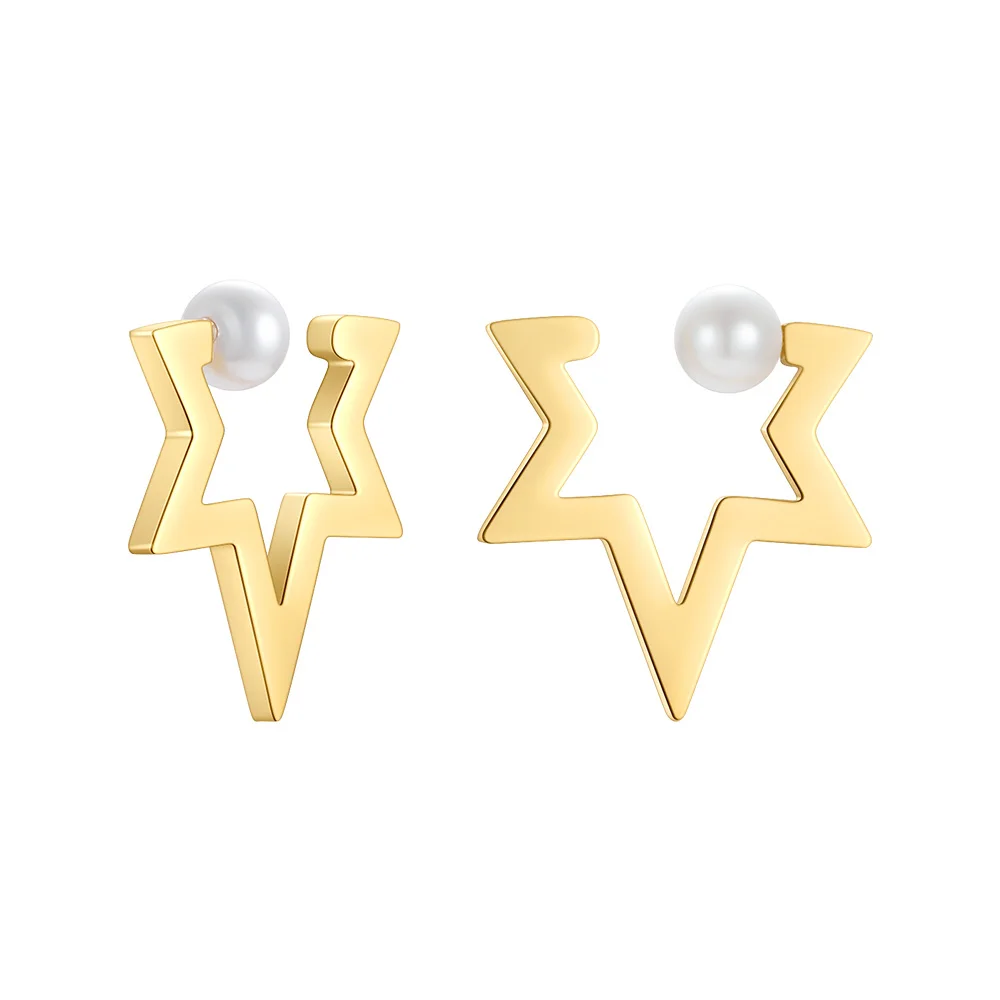 Pearl Star Ear Cuff Gold Color Earrings For Women Stainless Steel Fake Piercing  - £20.43 GBP