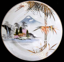 4 KUTANI Serene Village Scene Near Fuji Individually Hand Painted Desert Plates  - £76.65 GBP