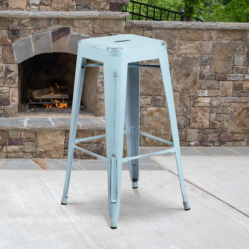 Distressed Gn-Blue Metal Stool ET-BT3503-30-DB-GG