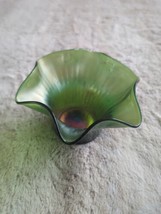 Carnival Glass Smooth Rays Ruffled Vase Bowl 3 In Tall 5.25 In Across Gr... - $28.49