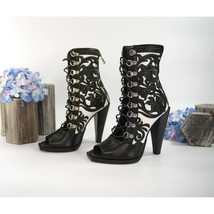 Balmain Black White Floral Tooled Leather Lace Up Bootie Boots Size 37 NIB - £776.80 GBP