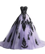 Plus Size Long Ball Gown Black Lace Gothic Corset Prom Evening Dresses Lavender  - $168.00