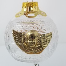 Winged Cherub Christmas Ornament Round Glass Large Textured 1980s Vintage - £12.18 GBP