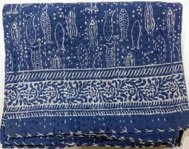Fish Print 100% Cotton Kantha Quilt Vintage Gudari Handmade Queen Size B... - $1,339.76 MXN