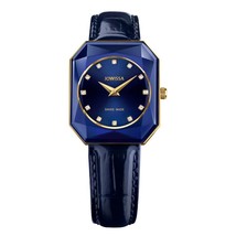 FACET RADIANT Radiant-Cut Gold Plated Swiss Quartz Watch 15mm Band Blue ... - $474.99