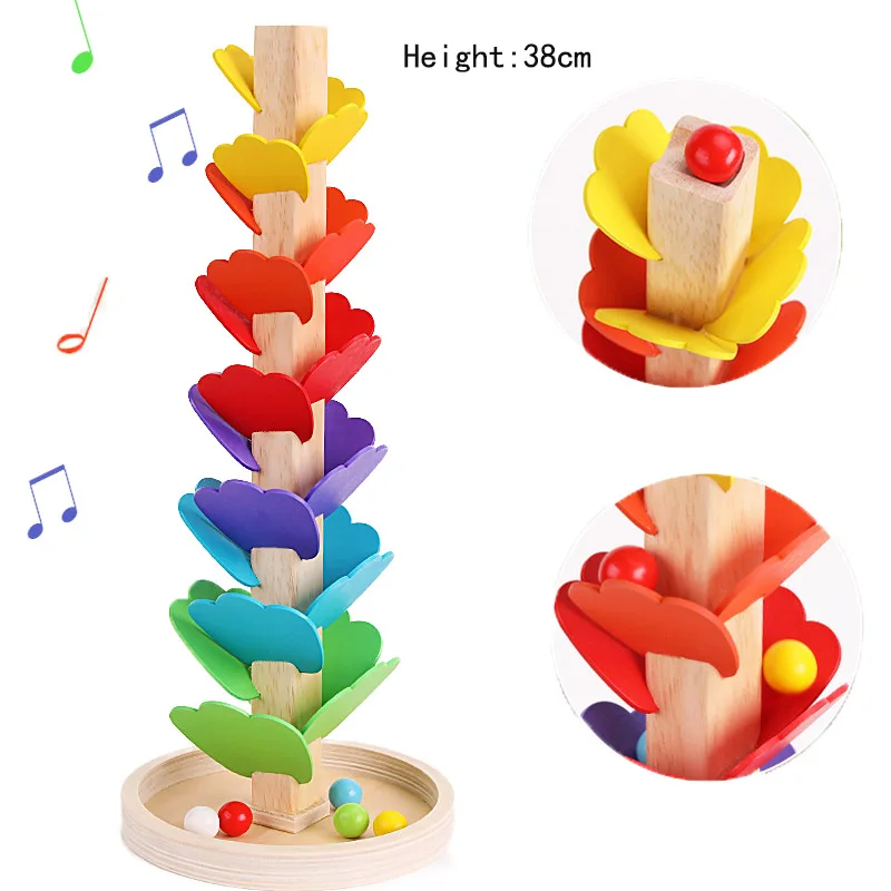 38CM Wooden Music Tree Toy for Kids Marble Run Rainbow Wooden Sounding Tree - £18.19 GBP+