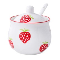 Hand-Painted Strawberry Ceramic Seasoning Jar Condiment Pot Sugar Bowl W... - £13.56 GBP