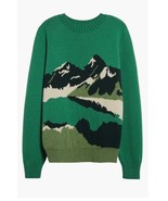De Bonne Facture Mountain Jacquard Green Crew Neck Pullover Sweater Wool... - £317.77 GBP