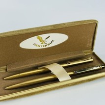 Centennial Ball Point Pen and Mechanical Pencil Set VTG Gold Tone Tan Box - £7.78 GBP