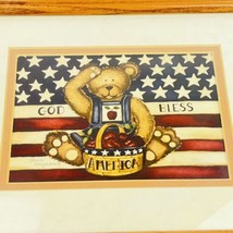 Laurie Korsgaden Art Print Matted Framed God Bless America Teddy Bear &amp; Flag - £8.54 GBP
