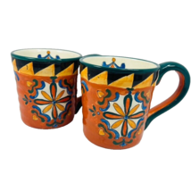Mexicana Hand Painted Stone Wear Coffee Mug Tea Cup Set of 2 - £47.84 GBP