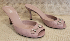GUCCI Pale Pink Guccissima Leather Horsebit Slide Sandals - Size 40 - £323.73 GBP