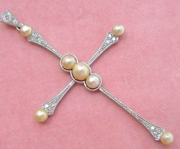 Antique .55ctw Diamond Natural Pearls Platinum Statement 3&quot; Cross Pendant 1910 - £1,629.11 GBP