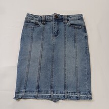 One 5 One MS239752 Women's Blue Pencil Stretch Denim Frayed Skirt Pockets Size S image 12