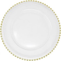 Ms Lovely Clear Glass Charger 12.6 Inch Dinner Plate With Beaded Rim - Set of 4 - £37.36 GBP