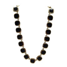 1980s Heavy Reversible Black Beige Enamel Runway Couture Necklace 17-20&quot; - $26.72