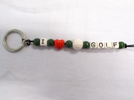 NEW GREEN BEADS &amp; RED HEART CERAMIC BEADED GOLF BALL with I GOLF TEXT KE... - $9.75 CAD