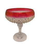 Vintage Glass Compote Diamond Point Pattern And Ruby Red Rim Candy Dish ... - $25.65 CAD