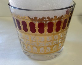 Signed VTG MCM  Culver Glass Ruby and gold scroll ice bucket - £23.49 GBP