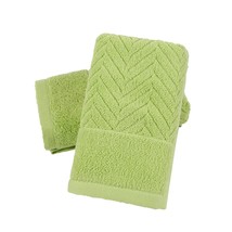 Green Hand Towel Set Of 2 Striped Weave Pattern 100% Cotton Ultra Soft Absorbent - $27.99