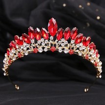 Red Crystal Wedding Tiara | Gold Silver Blue Green Bridal Crown | Crysta... - £52.58 GBP