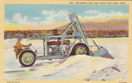 ca1940s Linen Postcard A852 Harvesting Salt near Great Salt Lake Utah Curteich - £5.18 GBP