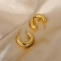 Stylish 18K Gold Plated Stainless Steel 20mm CC Shape Hoop Earrings For Women Hi - £9.13 GBP