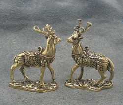 magic duo deer Thai mini brass amulet miniature good luck love attraction wealth - £31.46 GBP