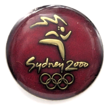 Sydney 2000 Olympic Games Pin Official Logo Rings Maroon Round SOCOG Ami... - $12.99