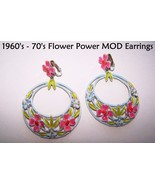 Vintage Earrings Clip On 1960s ARTHUR PEPPER Enamel Flowers Circle Pink ... - $48.00