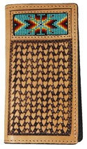 Men&#39;s Western Rodeo Wallet Arrow Basket Weave Tooled Leather Beaded 18RT... - $46.52