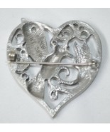 Heart Humming Bird Spoon Pewter 3915 Brooch Pin 1 3/4&quot; - £12.01 GBP