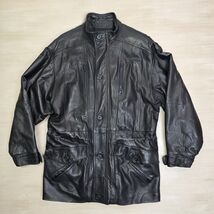 Georgie Kaye York Furrier Long Black Leather Trench Goth Coat Duster Siz... - $296.99