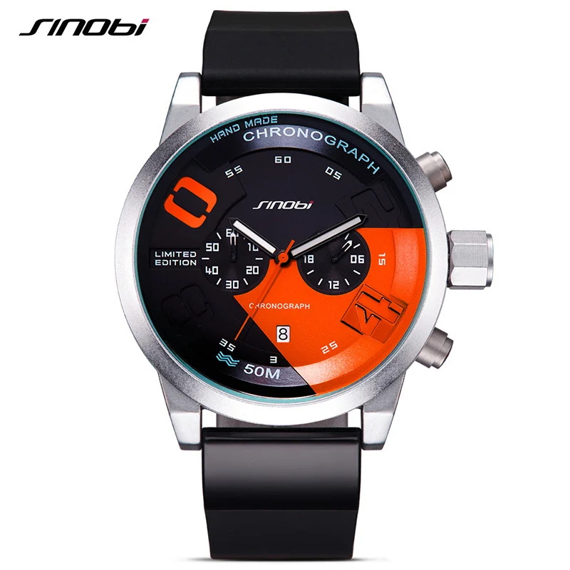 Chronograph mens sports wrist watches rubber watchband luxury brand males geneva quartz thumb200
