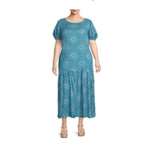 Terra and Sky Blue Short Sleeve Tiered Maxi Dress, Womens Size 2X NWT - £18.33 GBP