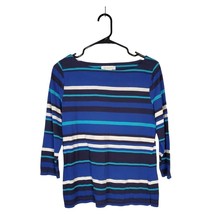 Liz Claiborne Shirt Womens Medium Multicolor Stripe 3/4 Sleeve Polyester... - £11.98 GBP