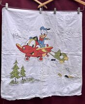 Vtg 1950s Walt Disney 2-Sided Donald Duck Airplane Skates Pillowcase Mai... - $44.55