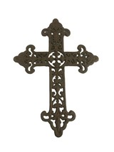 Iron Metal Wall Hang Cross Rustic Heavy Fleur de Lis Christian Religious Decor - £35.41 GBP