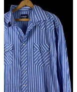 Vintage Wrangler Pearl Snap Shirt XL Mens Blue White Pinstripe Roper Rodeo - $63.66 CAD