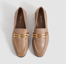 Reiss Angela Leather Loafers Beige Nude Tan Gold Hardware Round Toe Sz 3... - $99.99