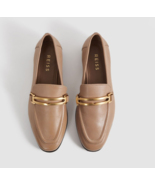 Reiss Angela Leather Loafers Beige Nude Tan Gold Hardware Round Toe Sz 3... - €86,14 EUR