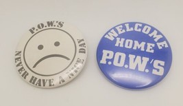 POW&#39;S Never Have A Nice Day Sad Face Pin &amp; Welcome Home P.O.W.&#39;S Lot of 2 Button - £15.71 GBP