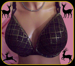 38C 38D 40C 40D 40DD Noir Dk Black Plaid Gold Victorias Secret Plunge Pu Uw Bra - £31.59 GBP